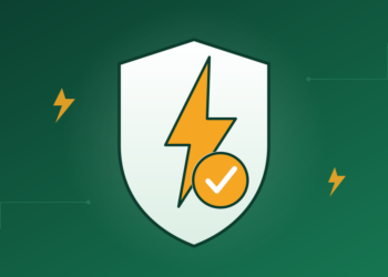 Illustration of a lightning bolt inside a safety shield with a checkmark