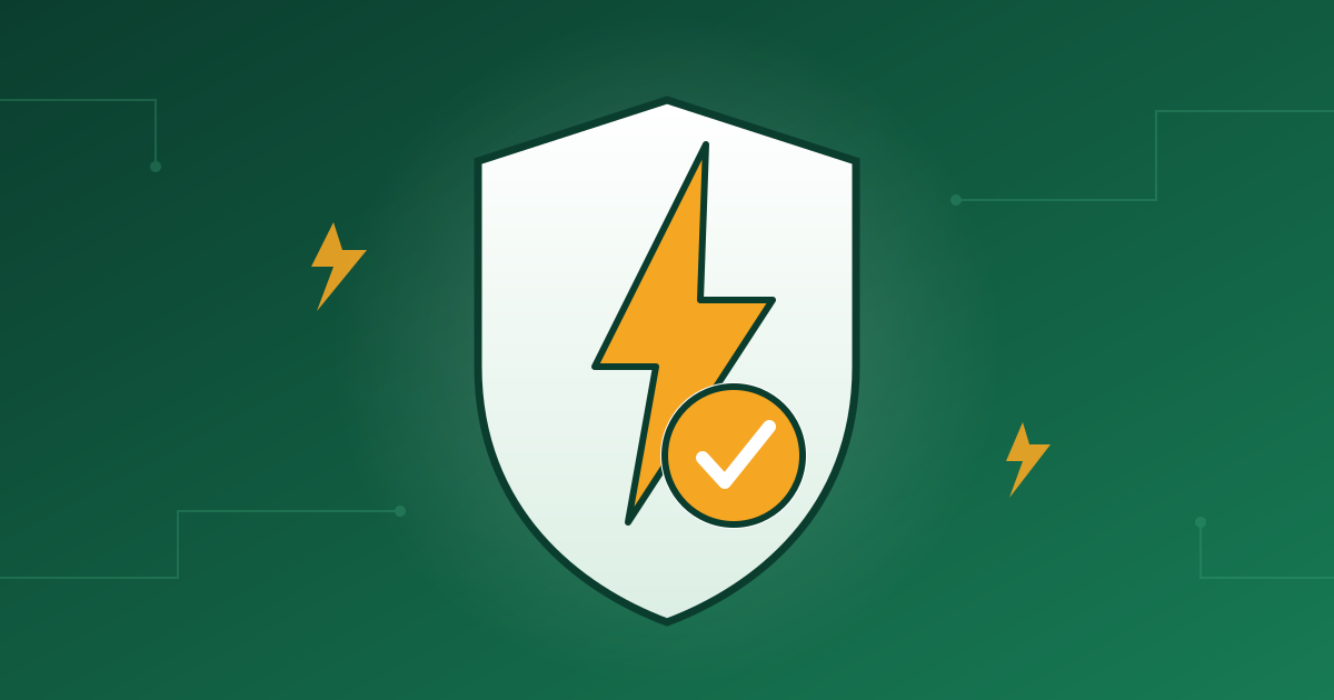 Illustration of a lightning bolt inside a safety shield with a checkmark
